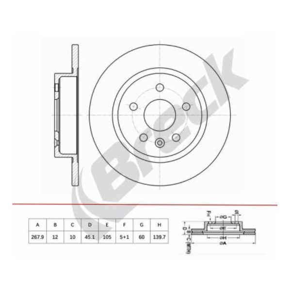Ilustracja BR 087 SA100 BRECK TARCZA HAM./T/ OPEL ASTRA J 09>