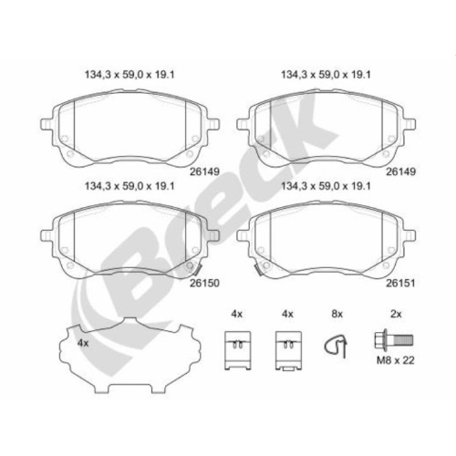 Ilustracja 26149 00 701 00 BRECK KLOCKI HAM./P/ TOYOTA COROLLA 19>