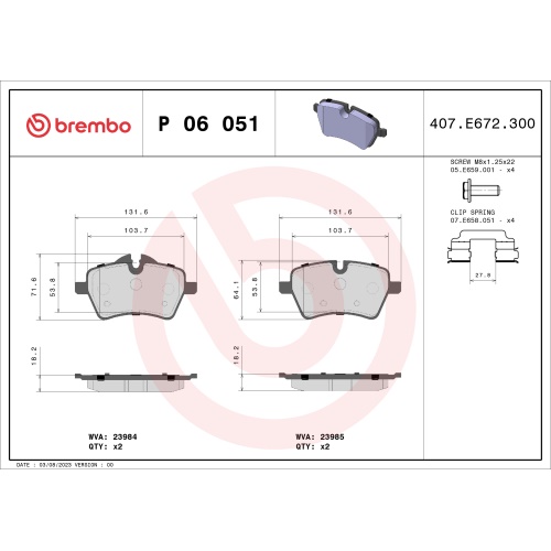 Ilustracja P06051 BREMBO KLOCKI HAM./P/ MINI COOPER 10> (!)
