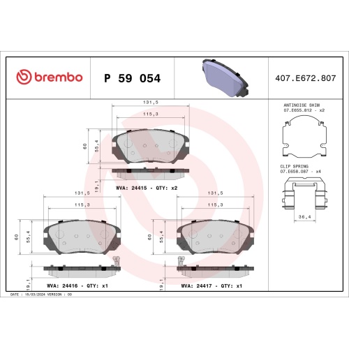Ilustracja P59054 BREMBO KLOCKI HAM./P/ OPEL INSIGNIA 08> (!)